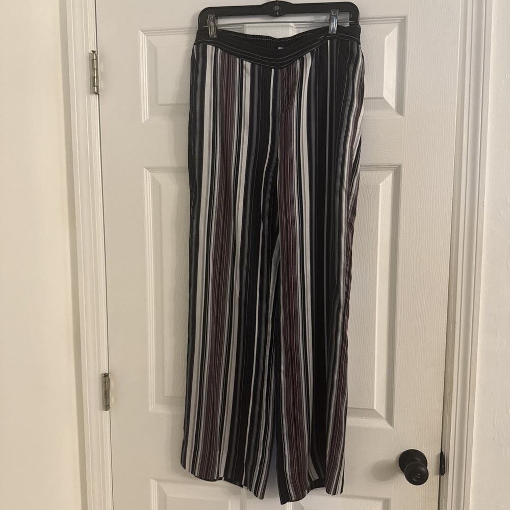 GO BY GO SILK Striped Wide Leg Pants Womens Size S Small Washable Silk Pull On